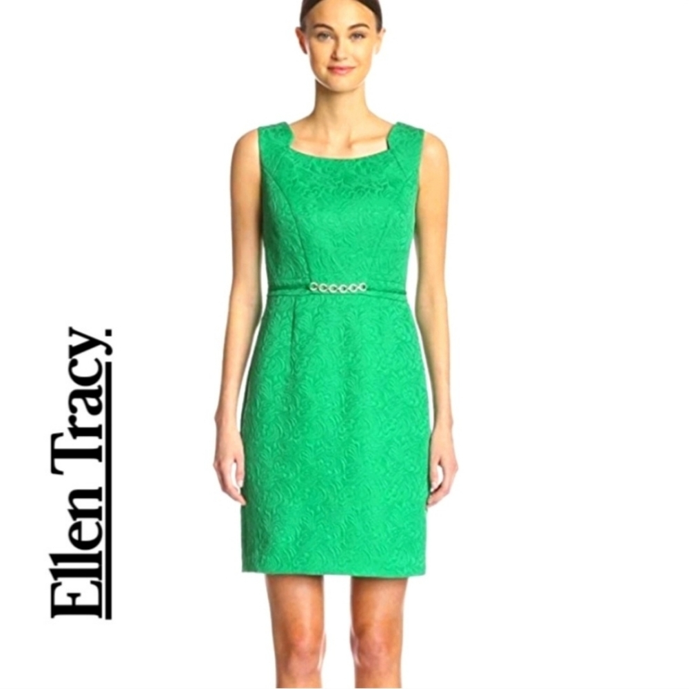 Ellen Tracy Jacquard Dress with Gold Embellishment